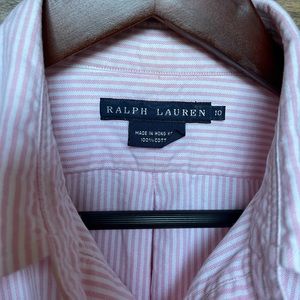 Ralph Lauren Shirt Womens 10 Pink Striped Oxford Button Down Top Preppy